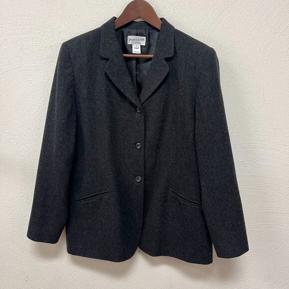 Pendleton Women Blazer Black Virgin Wool 3 Button Notched Collar Pockets Size 14 - Picture 1 of 11